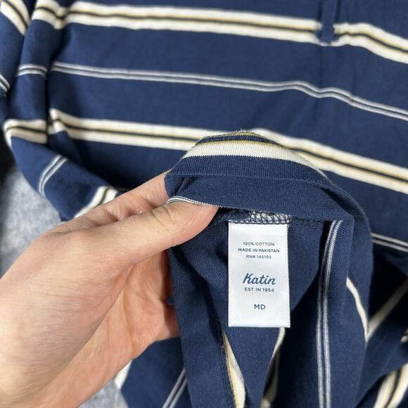 Katin Travis Hide Hoodie Mens Medium Striped Pullover Cotton Tee Navy Blue - Picture 4 of 6